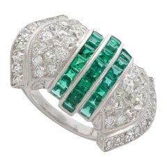 Emerald Diamond Platinum Ring Vintage Emerald Diamond Platinum Ring