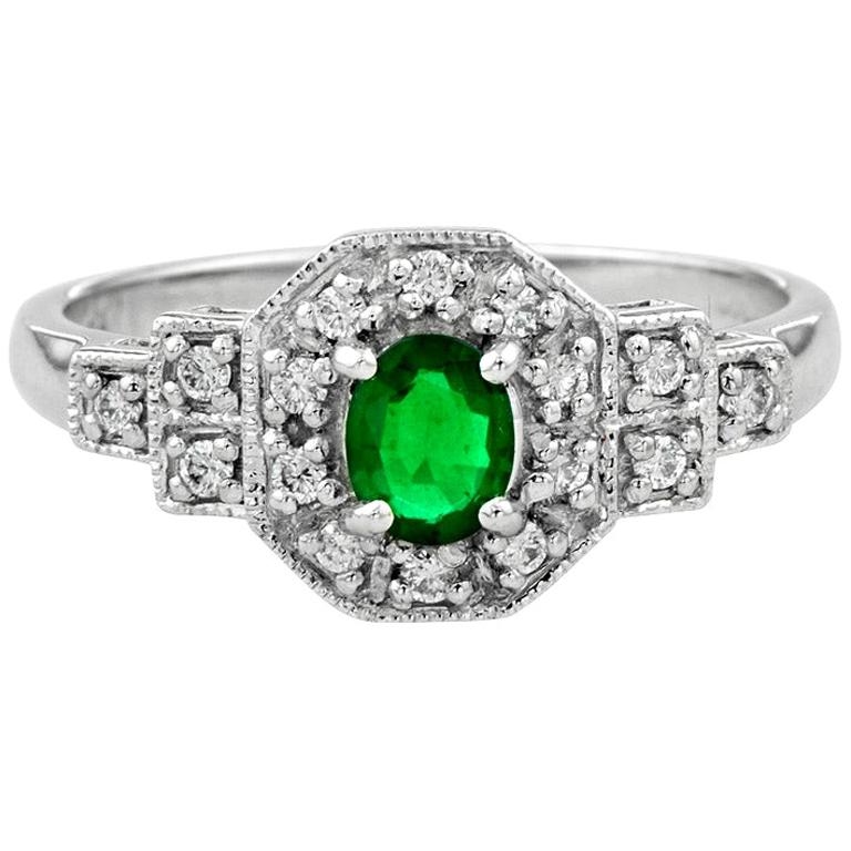 Emerald Diamond Platinum Ring