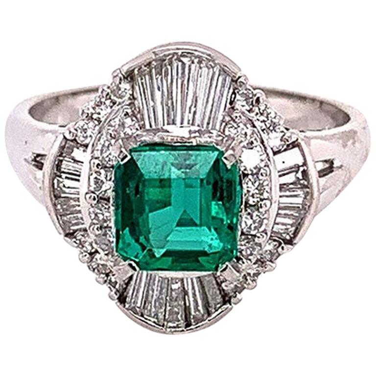 Emerald Diamond Platinum Ring
