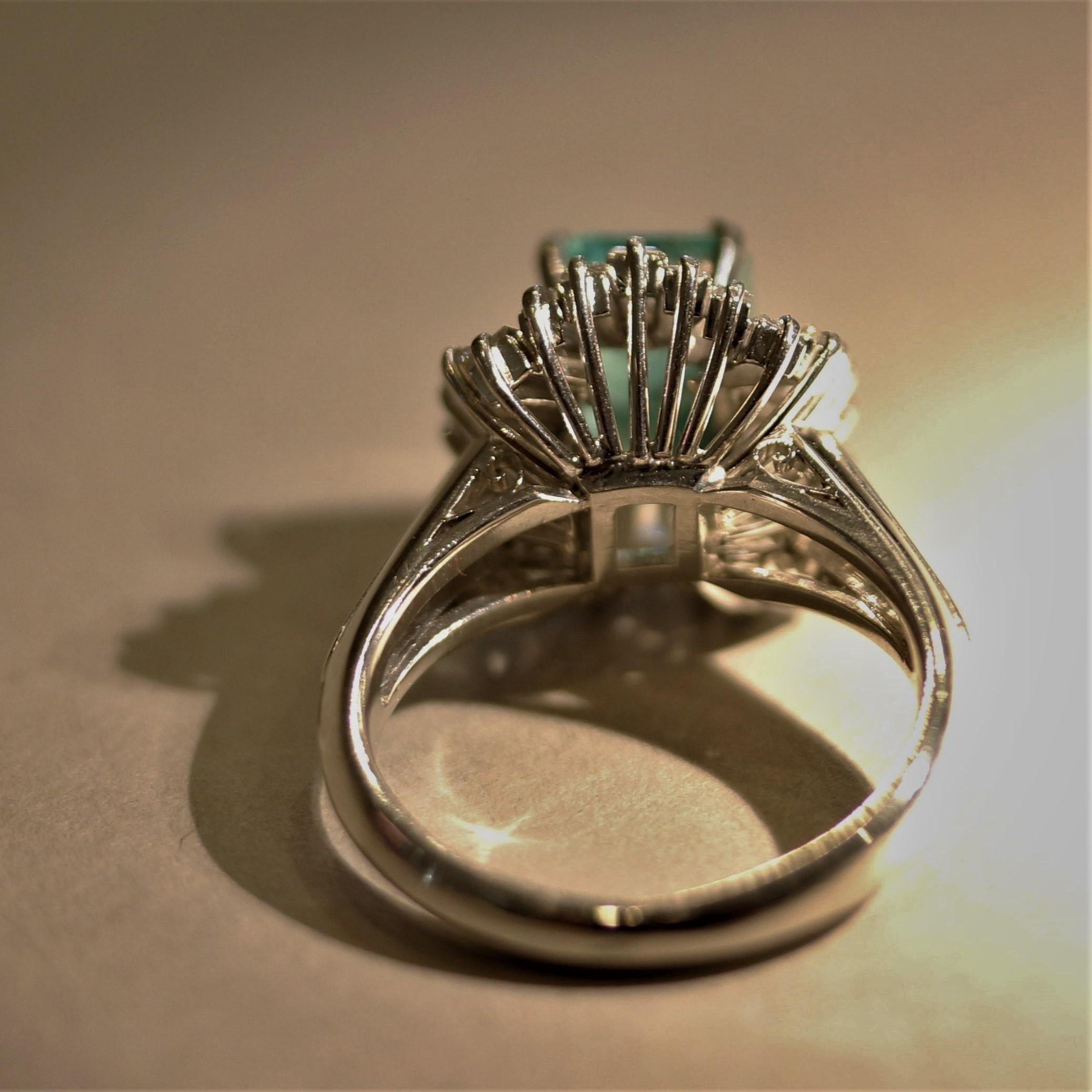 Mixed Cut Emerald Diamond Platinum “Sunburst” Ring  