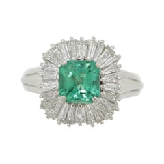 Emerald Diamond Platinum “Sunburst” Ring  