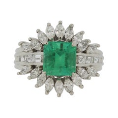 Emerald Diamond Platinum “Sunburst” Ring