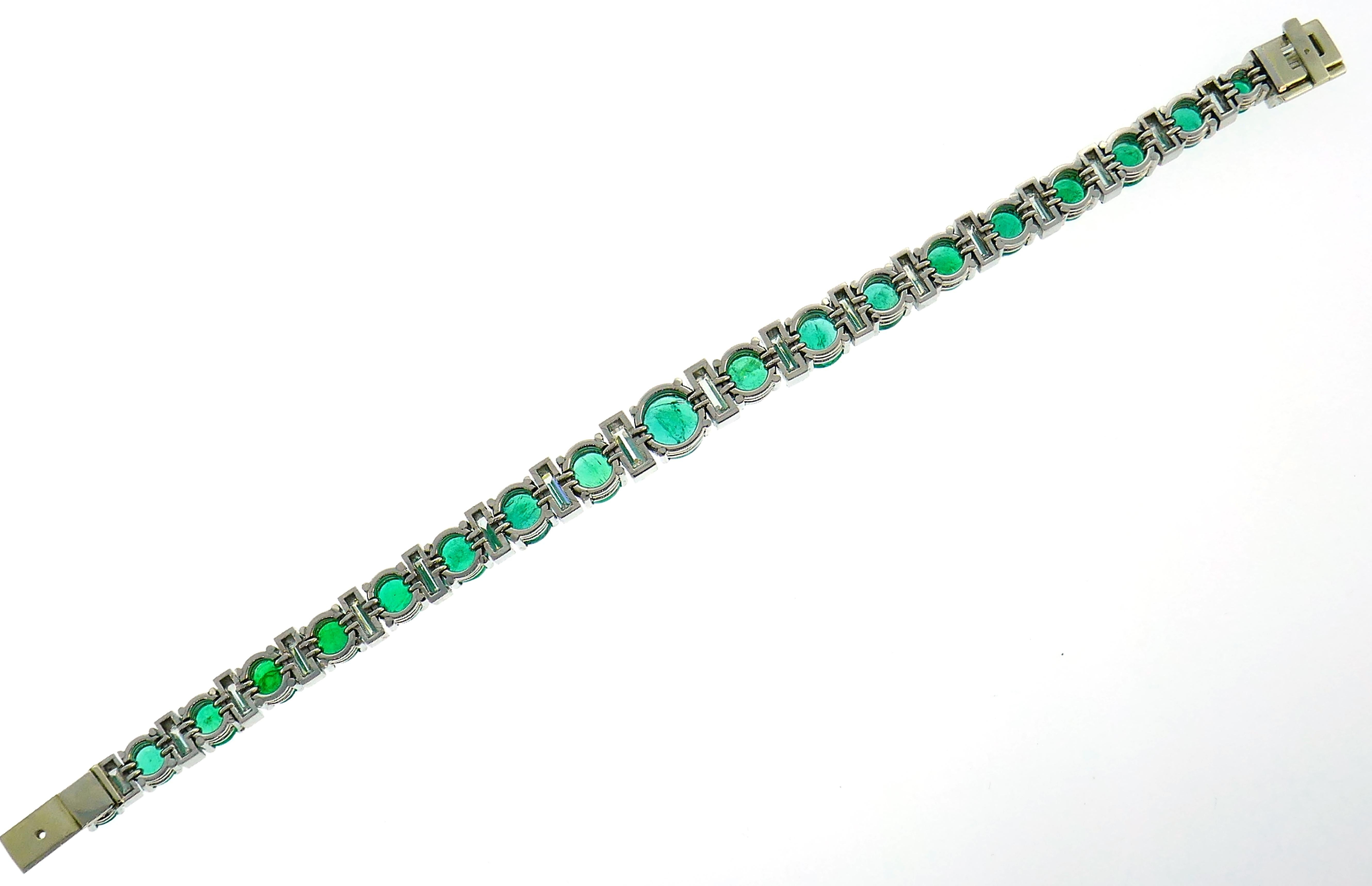 Emerald Diamond Platinum Tennis Line Bracelet, 1950s, French 5