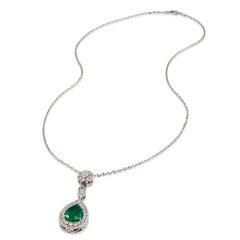 Emerald, Diamond Platinum Three Station Adjustable Drop Pendant