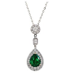 Emerald, Diamond Platinum Three Station Adjustable Drop Pendant