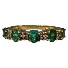 Emerald Diamond Ring 10kt Yellow Gold Five Stone Size 6 New