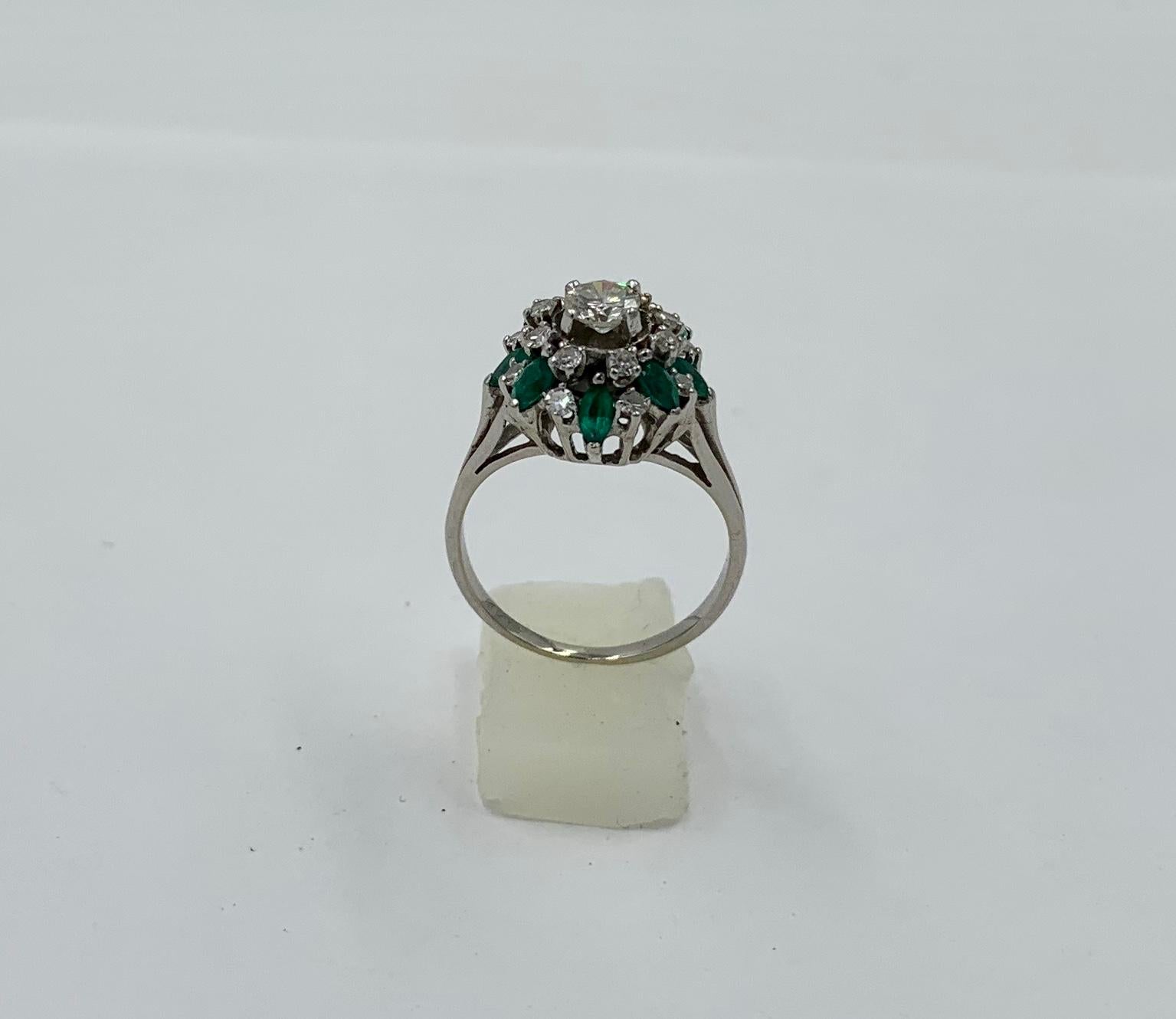 Emerald Diamond Ring 14 Karat White Gold Antique Estate 4