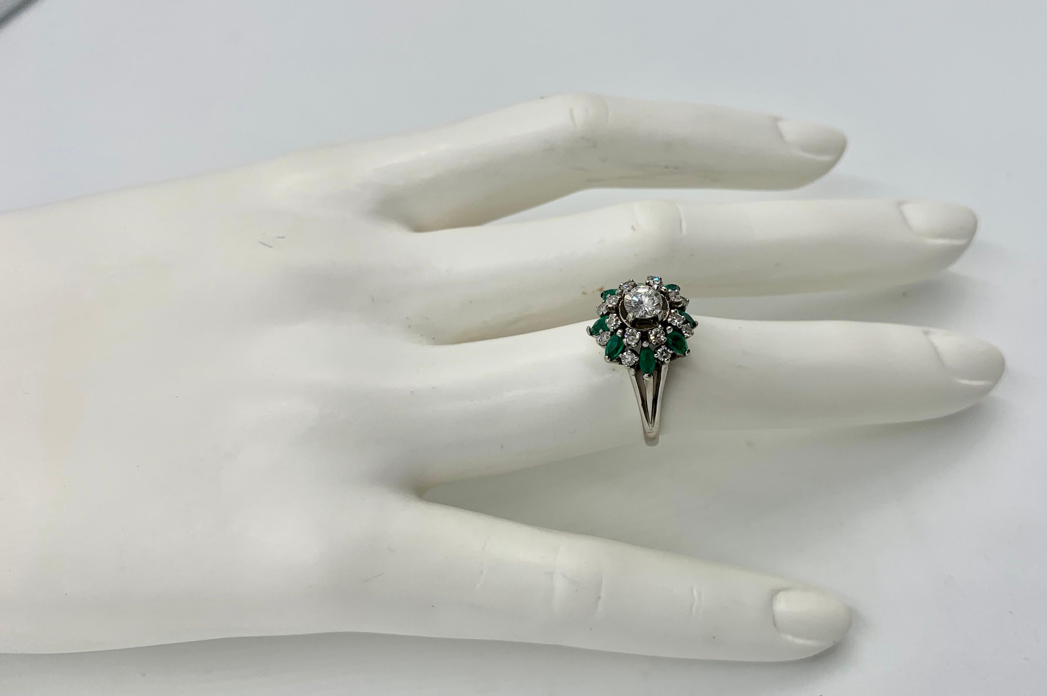 Emerald Diamond Ring 14 Karat White Gold Antique Estate 2