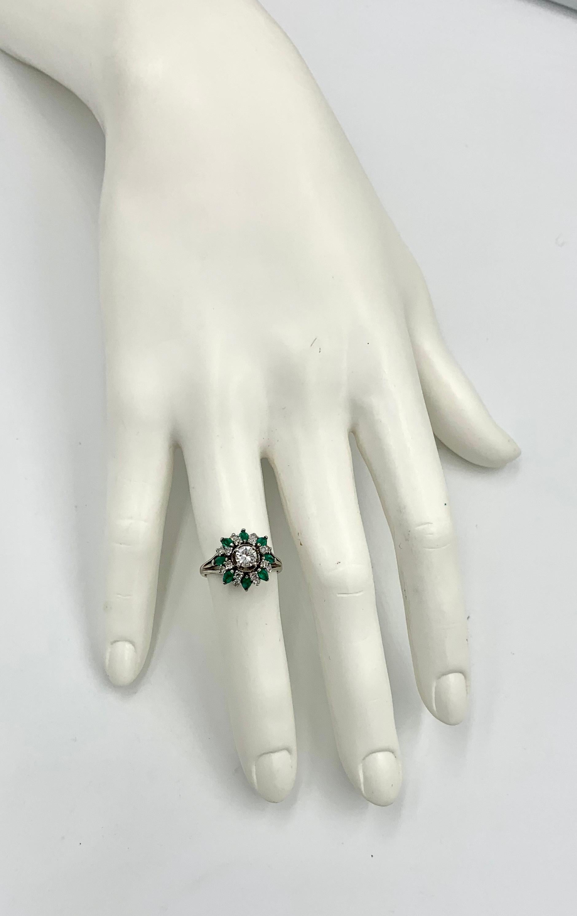 Emerald Diamond Ring 14 Karat White Gold Antique Estate 3