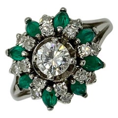 Emerald Diamond Ring 14 Karat White Gold Antique Estate