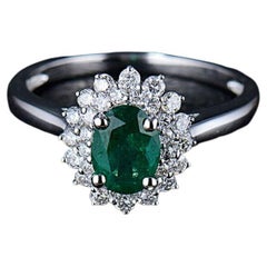 Emerald Diamond Ring 14 Karat White Gold