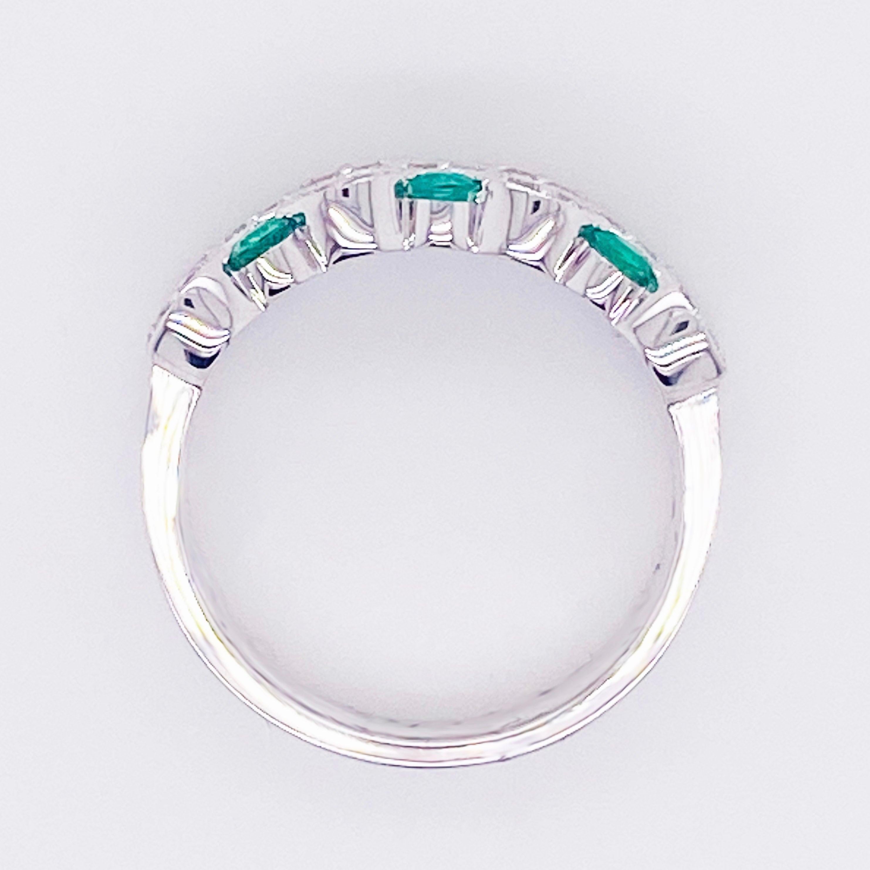 For Sale:  Emerald Diamond Ring, 14 Karat White Gold, Three Row Band, Fashion Band 4