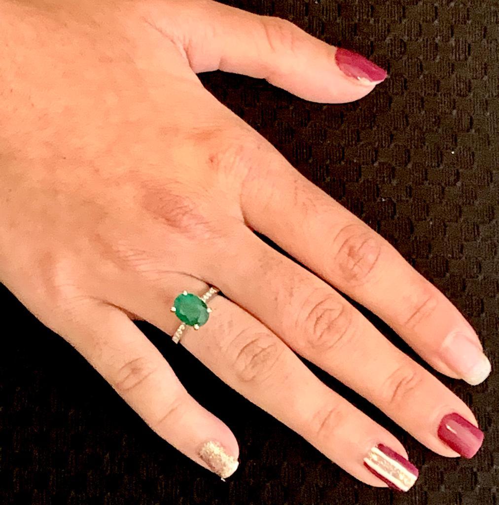 Oval Cut Emerald Diamond Ring 14k Gold 1.83 TCW Certified For Sale