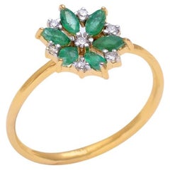 Emerald & Diamond Ring 14K Gold