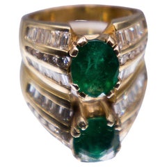 Emerald Diamond Ring 14k Yellow Gold