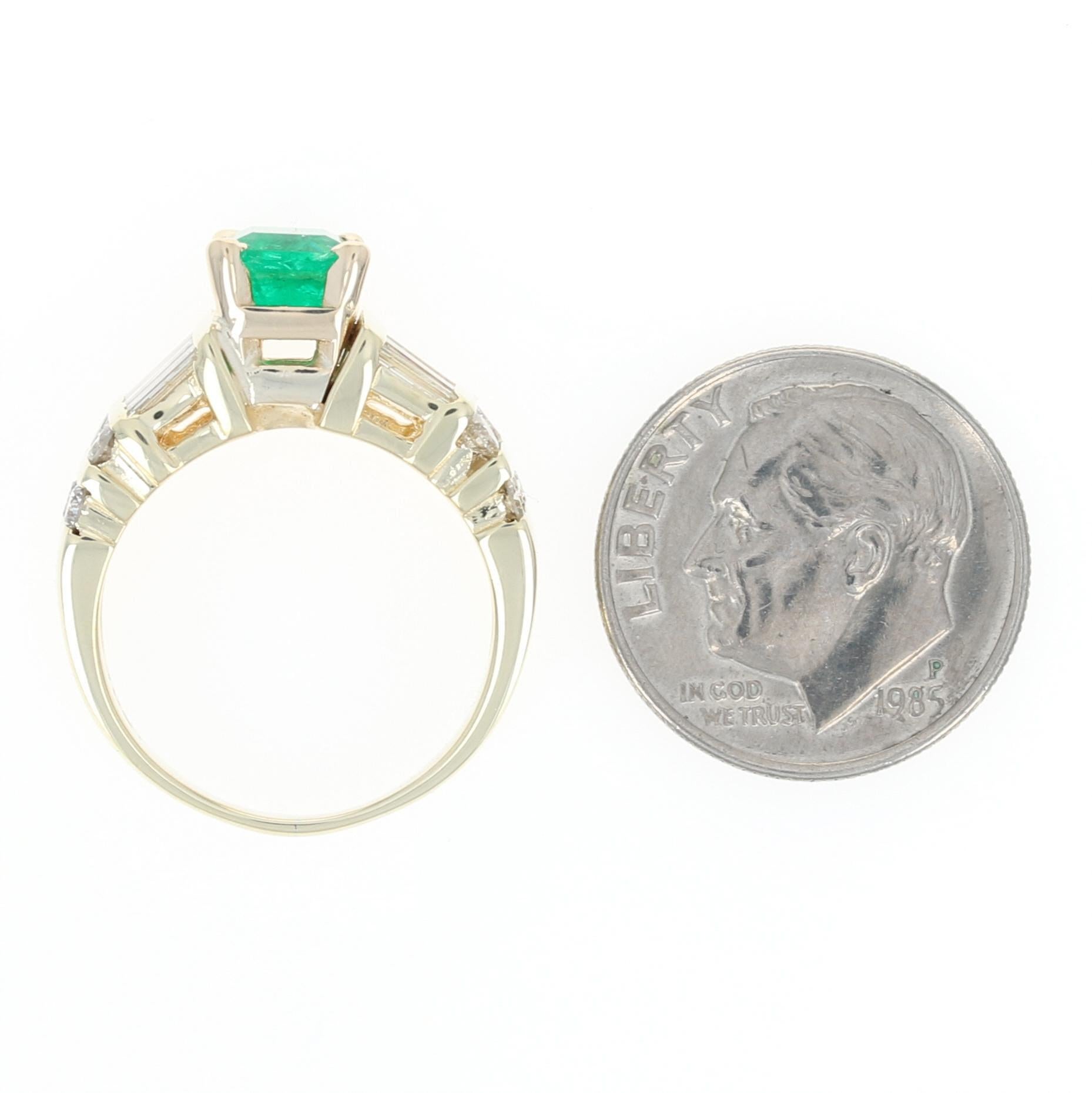 Emerald and Diamond Ring, 14 Karat Yellow Gold Women's 2.31 Carat 1