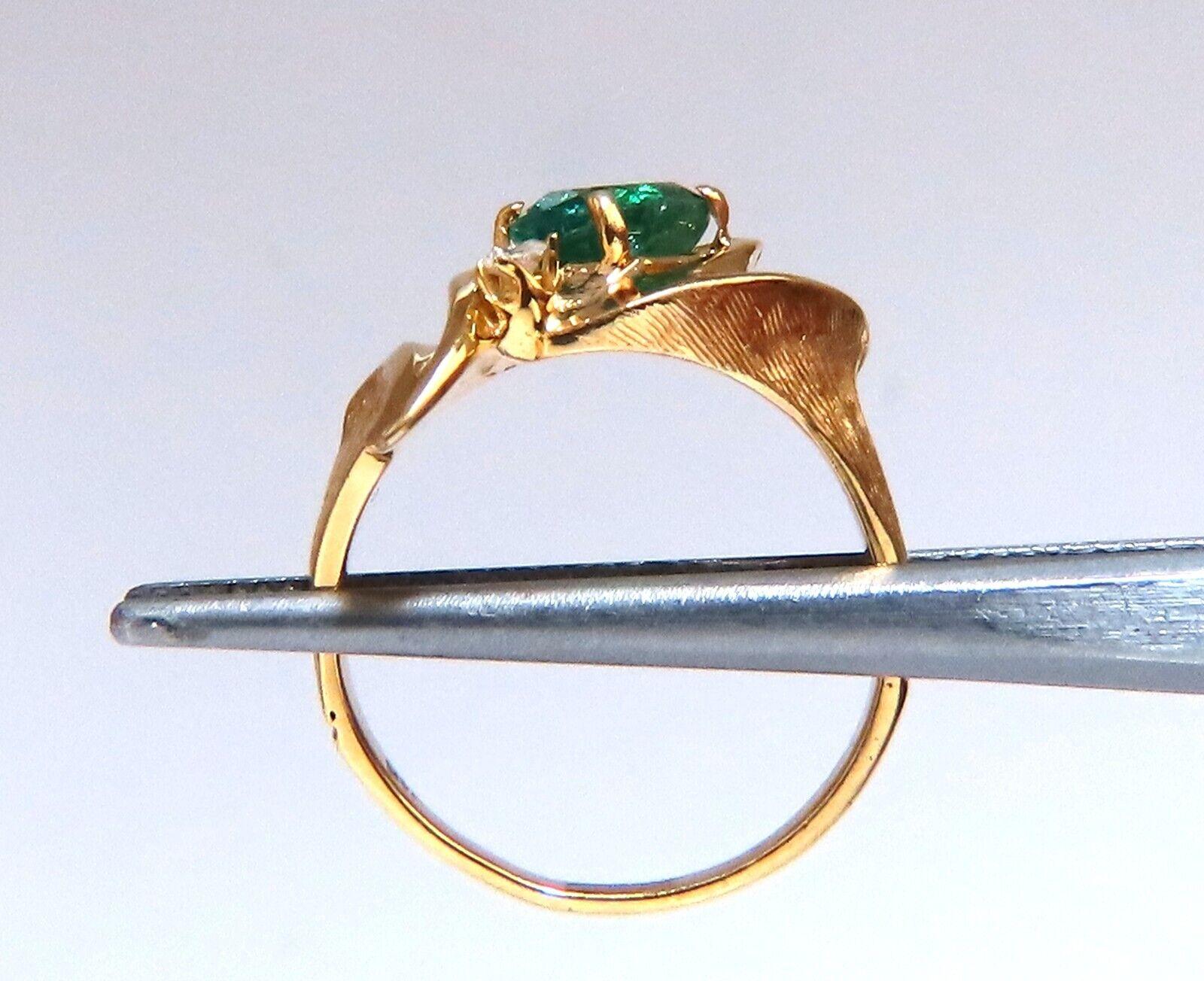Oval Cut Emerald Diamond Ring 14 Karat 1.15 Carat Natural Mod Deco For Sale