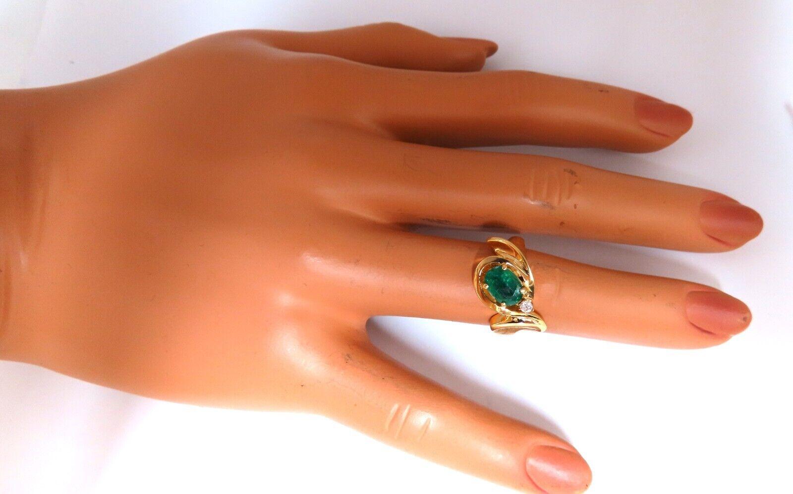 Women's or Men's Emerald Diamond Ring 14 Karat 1.15 Carat Natural Mod Deco For Sale