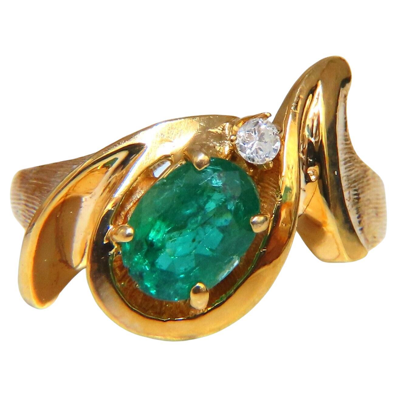 Emerald Diamond Ring 14 Karat 1.15 Carat Natural Mod Deco For Sale