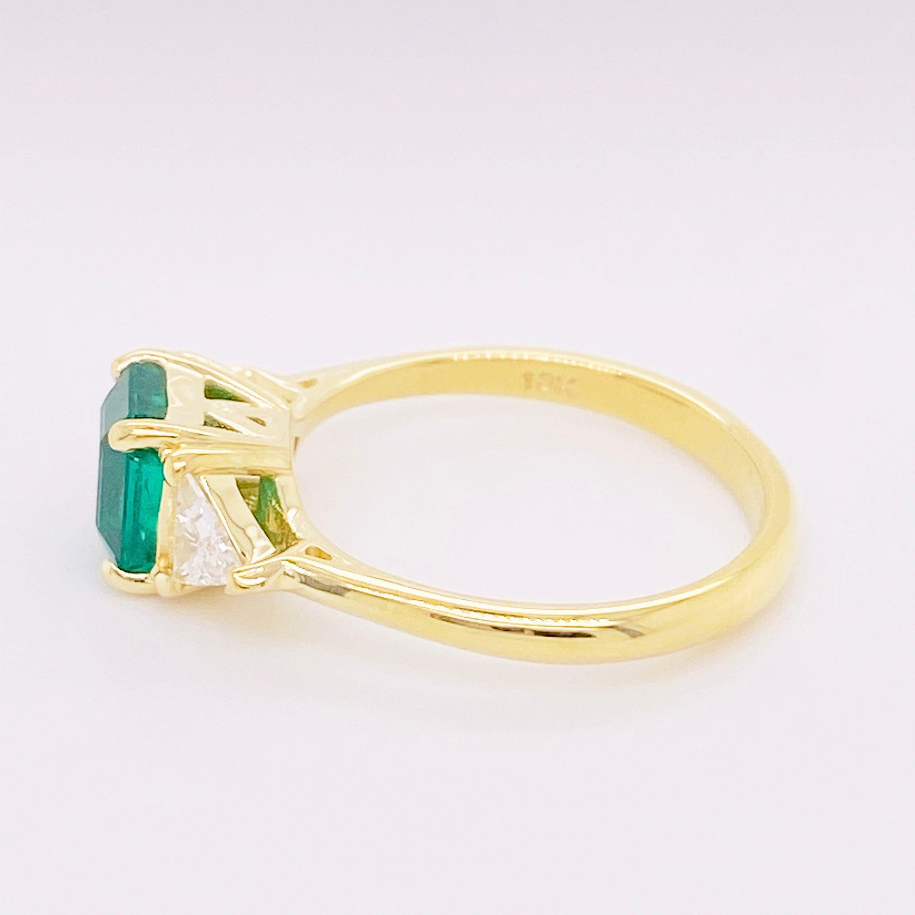 Emerald Diamond Ring, 18 Karat Gold, Three-Stone, 1.88 Carat, Gem Engagement 3