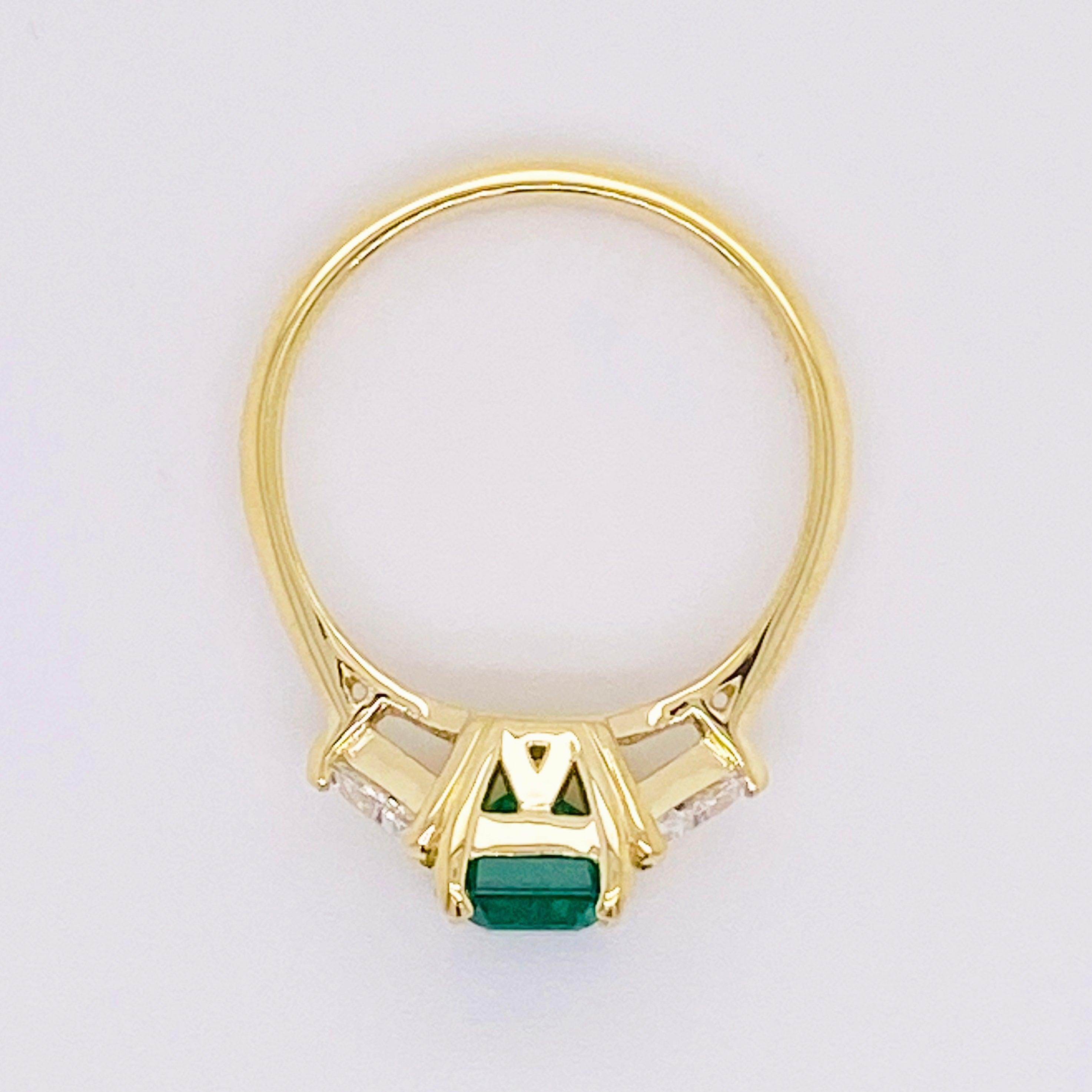Emerald Diamond Ring, 18 Karat Gold, Three-Stone, 1.88 Carat, Gem Engagement 4