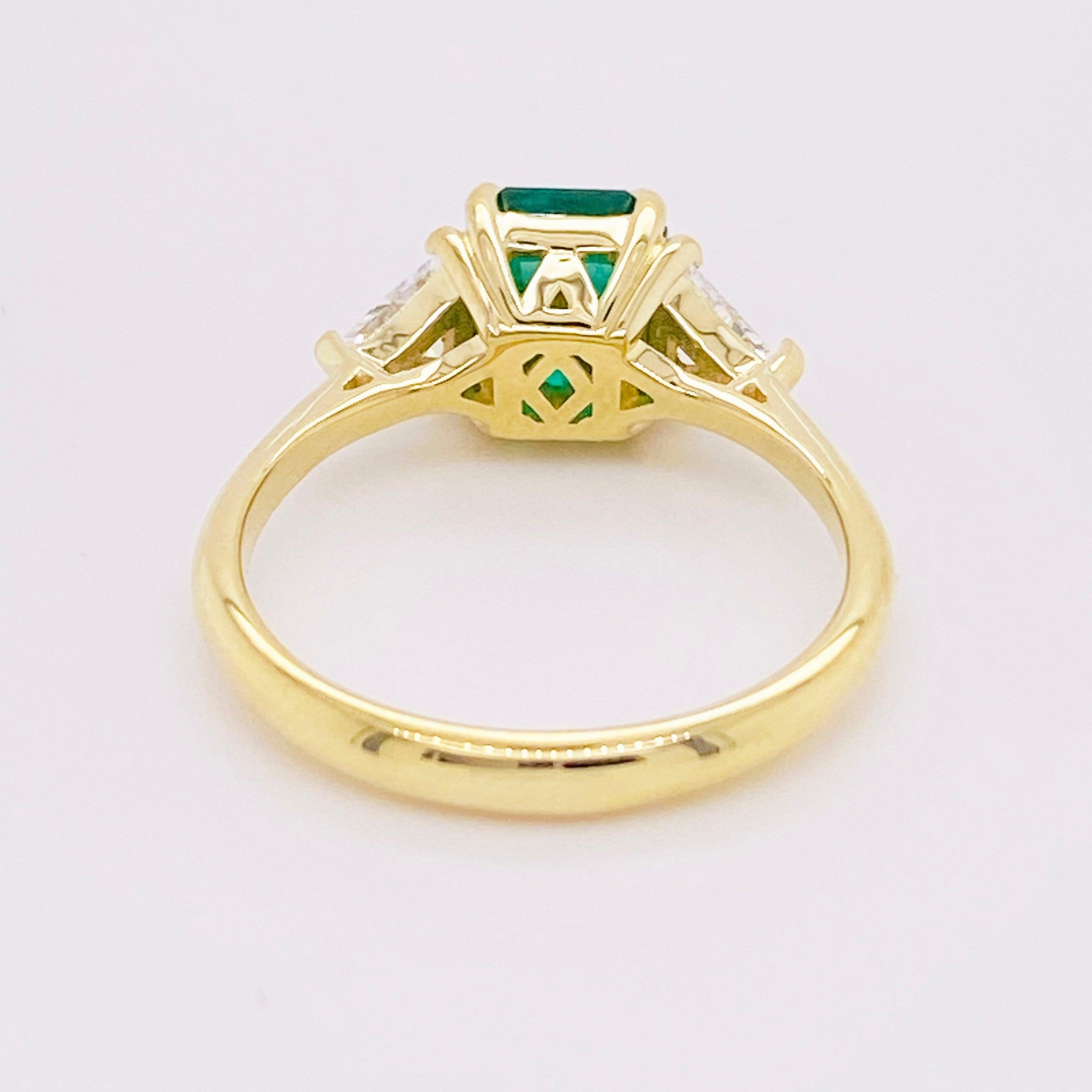 Emerald Diamond Ring, 18 Karat Gold, Three-Stone, 1.88 Carat, Gem Engagement 5