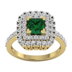 Emerald Diamond Ring 18 Karat Yellow Gold