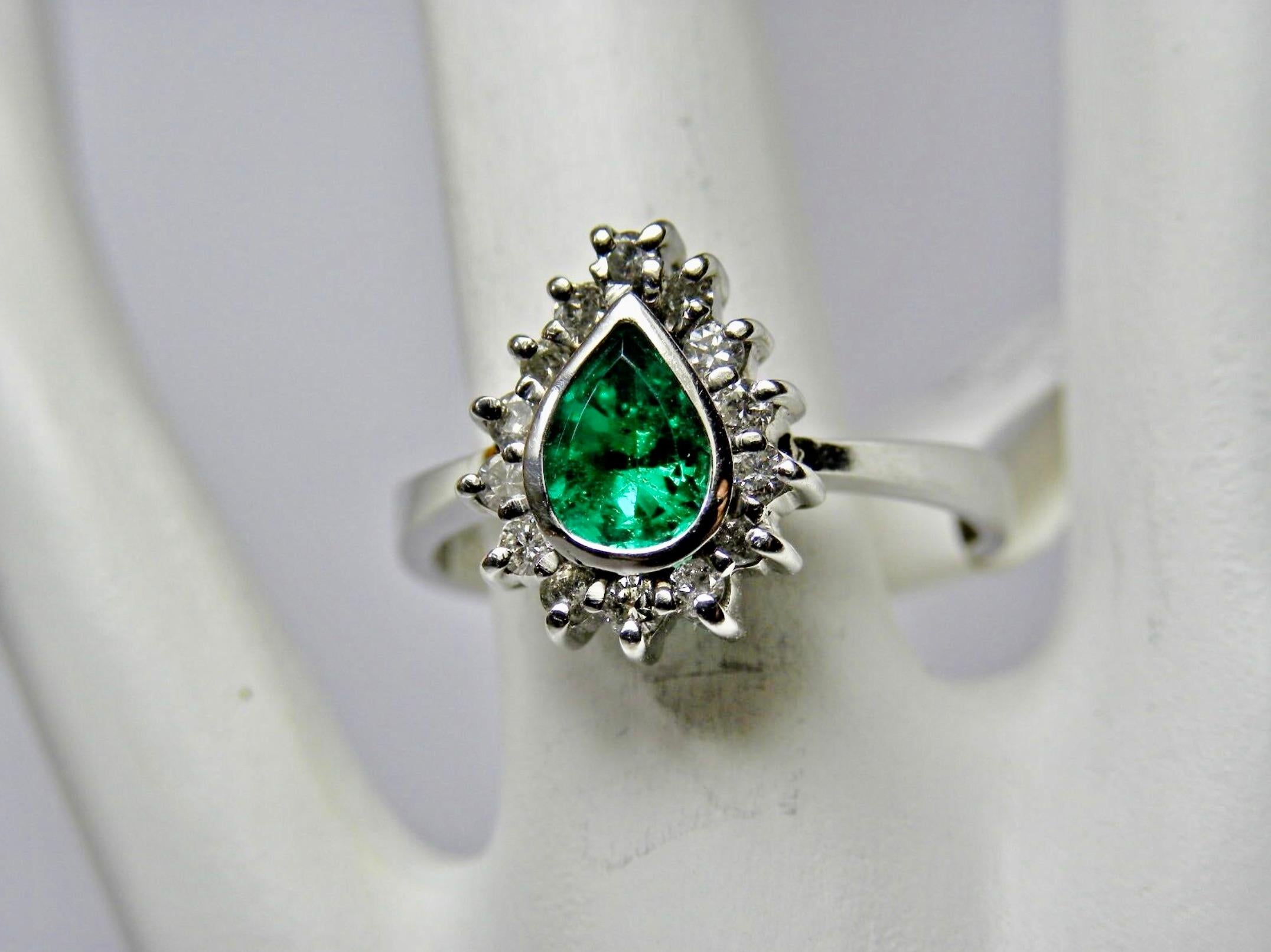 Pear Cut Emerald Diamond Engagement Ring 18 Karat White Gold