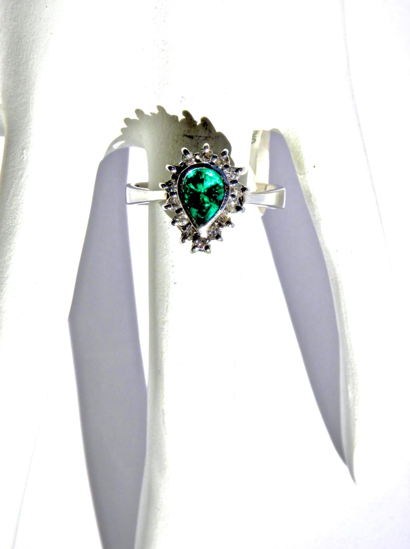 Emerald Diamond Engagement Ring 18 Karat White Gold 1