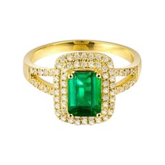 Emerald Diamond Ring 18K Yellow Gold
