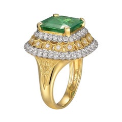 Emerald Diamond Ring 18K Yellow Gold