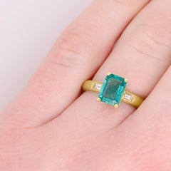 Emerald Diamond Three Stone Emerald Baguettes 18K Yellow Gold Satin Finish Ring