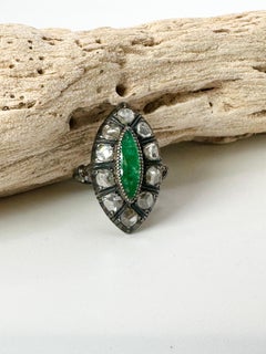 Emerald Diamond Ring Antique Vintage Style Diamond Ring Black Gold Diamond Ring