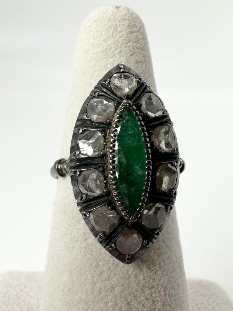 Emerald Diamond Ring Antique Vintage Style Diamond Ring Black Gold