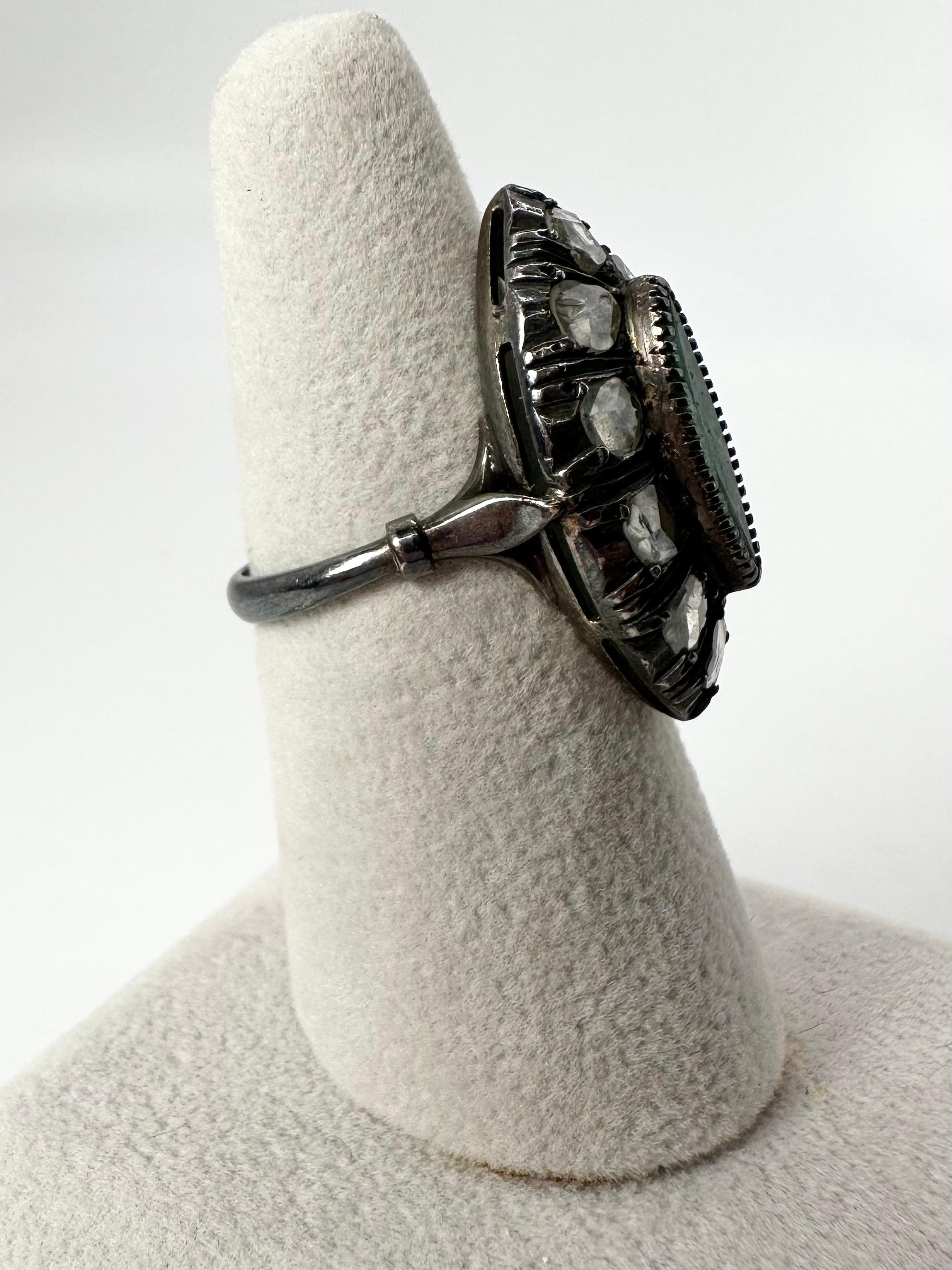 Modern Emerald Diamond Ring Antique Vintage Style Diamond Ring Black Gold Diamond Ring For Sale