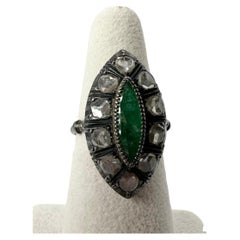Emerald Diamond Ring Antique Vintage Style Diamond Ring Black Gold Diamond Ring