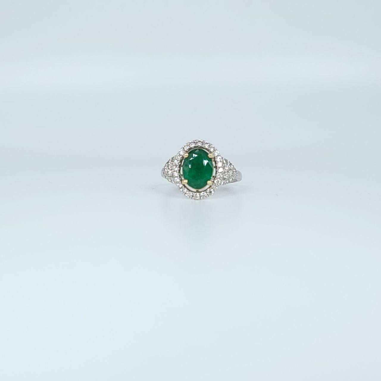 Modern Emerald Diamond Ring Cocktail Diamond Ring with Large Brazilian Emerald For Sale