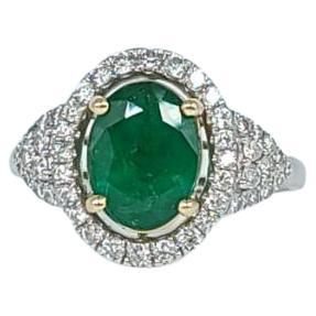 Emerald Diamond Ring Cocktail Diamond Ring with Large Brazilian Emerald For Sale