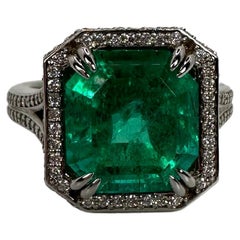 Emerald Diamond Ring Engagement Ring 18KT White Gold Rare Colombian Gia Emerald