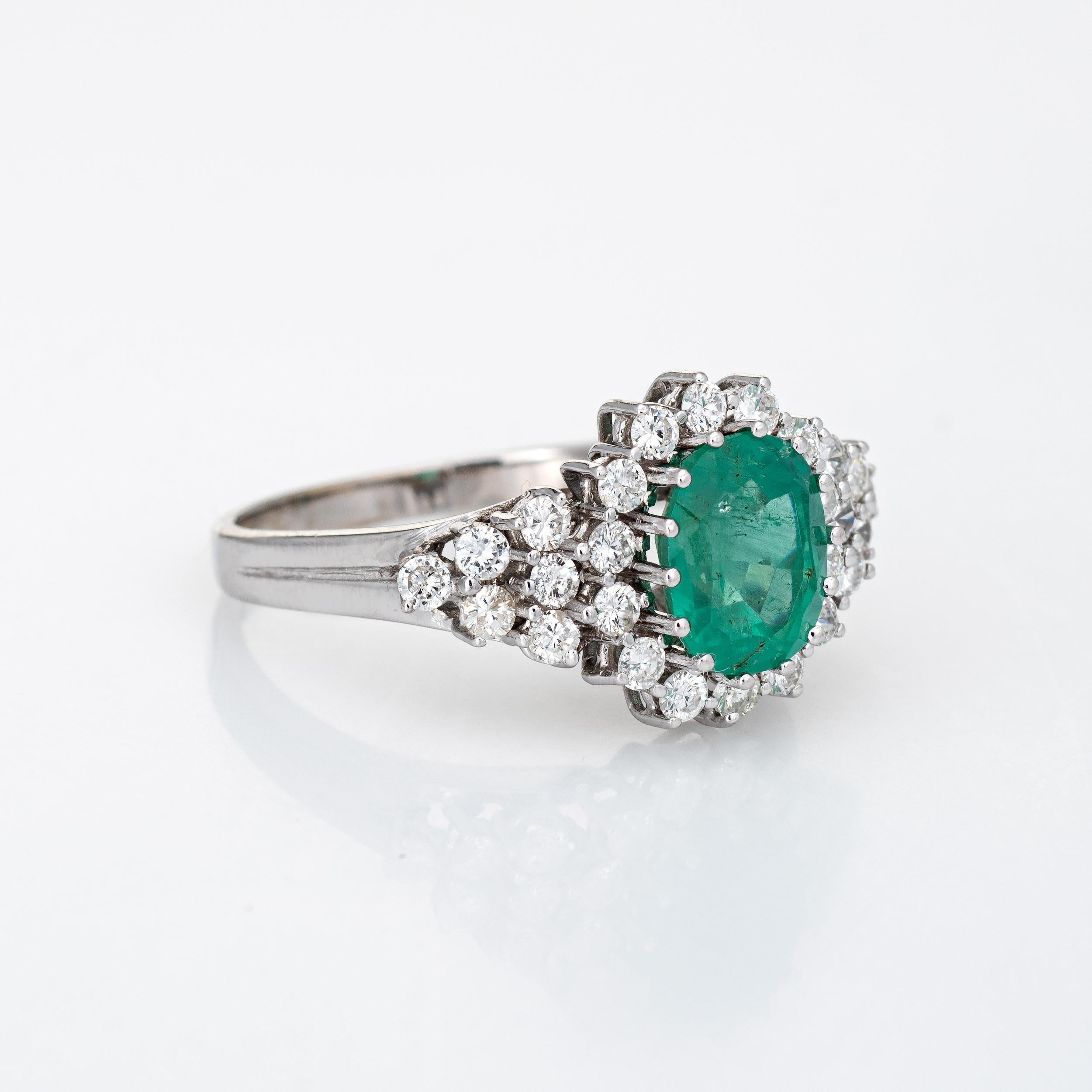Contemporary Emerald Diamond Ring Estate 14k White Gold Gemstone Engagement Jewelry