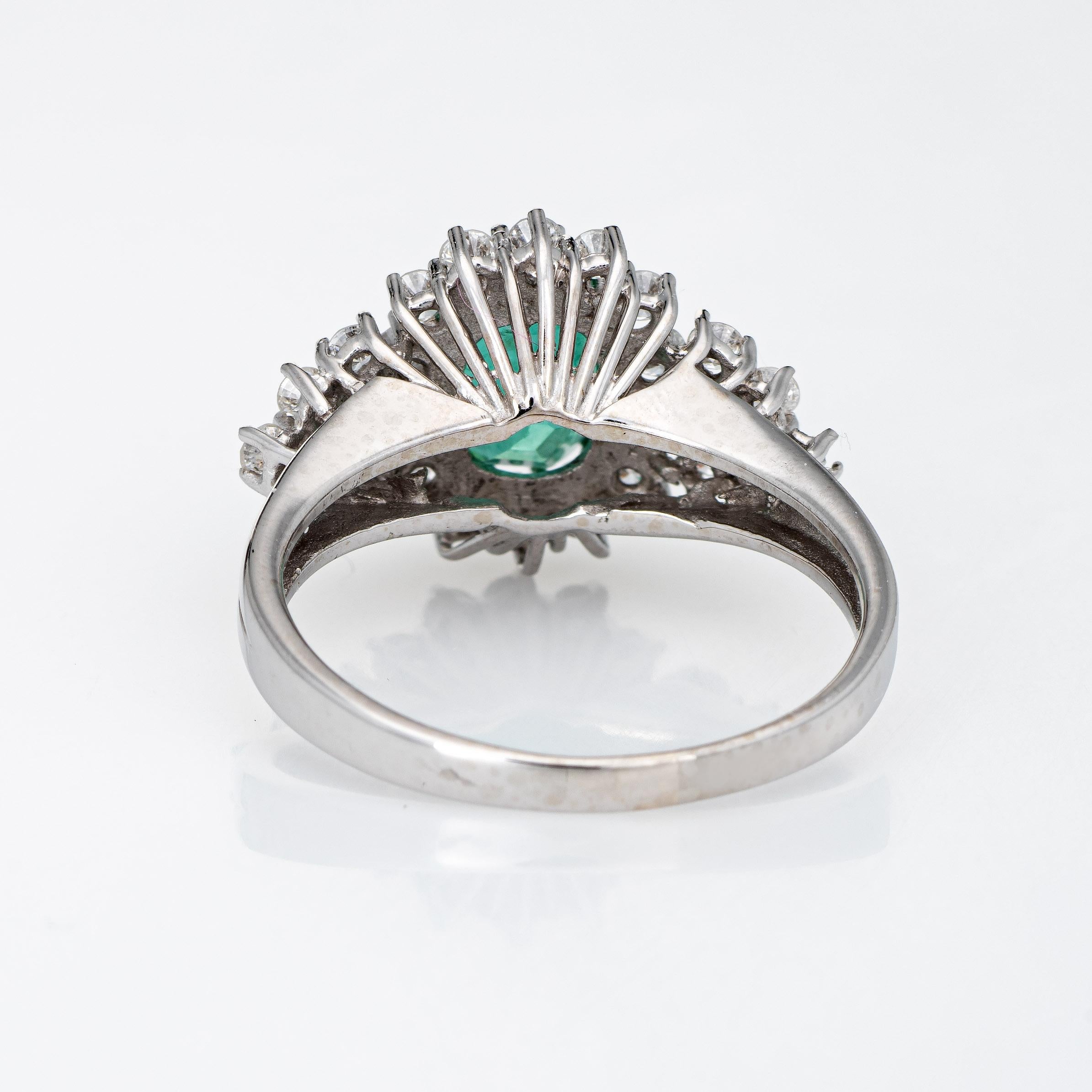 Women's Emerald Diamond Ring Estate 14k White Gold Gemstone Engagement Jewelry