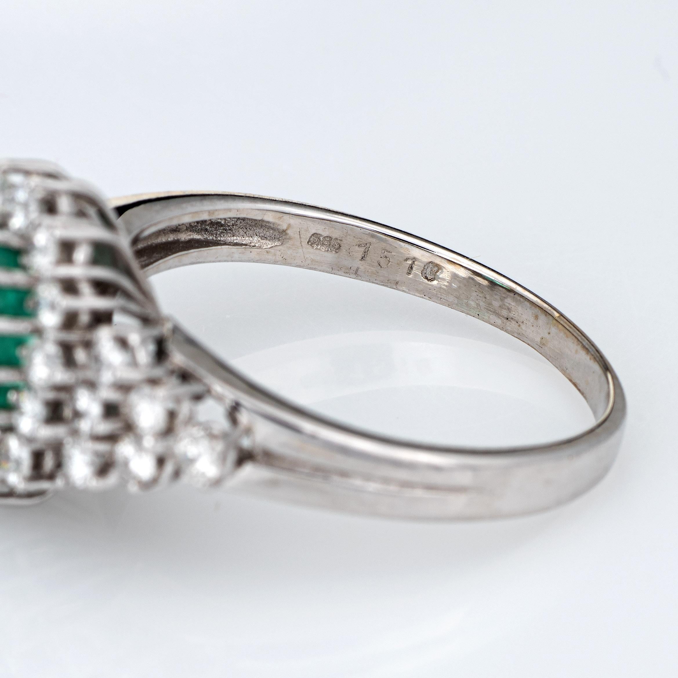 Emerald Diamond Ring Estate 14k White Gold Gemstone Engagement Jewelry 2