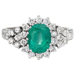 Emerald Diamond Ring Estate 14k White Gold Gemstone Engagement Jewelry