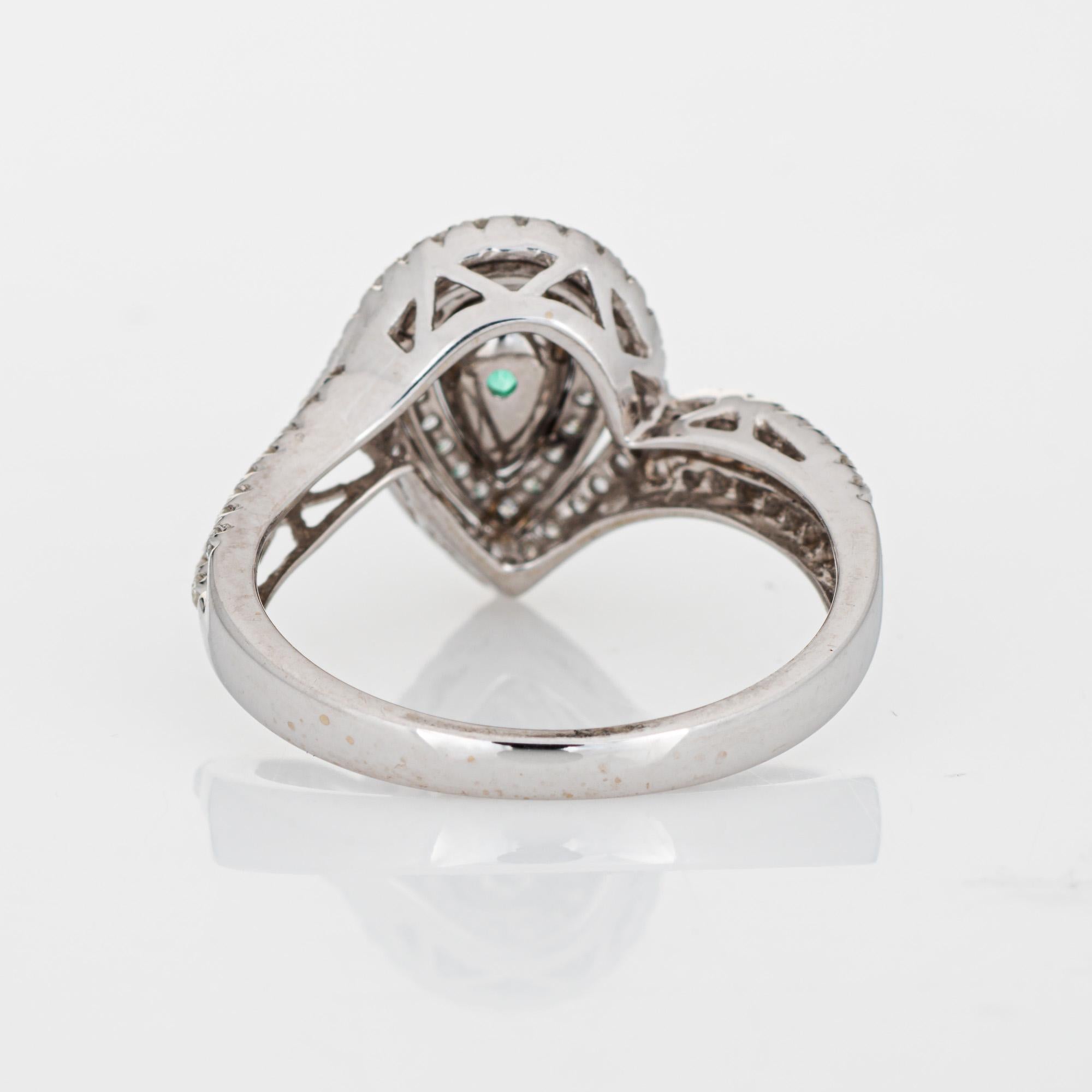 Emerald Diamond Ring Estate 14k White Gold Pear Halo Fine Jewelry In Good Condition For Sale In Torrance, CA