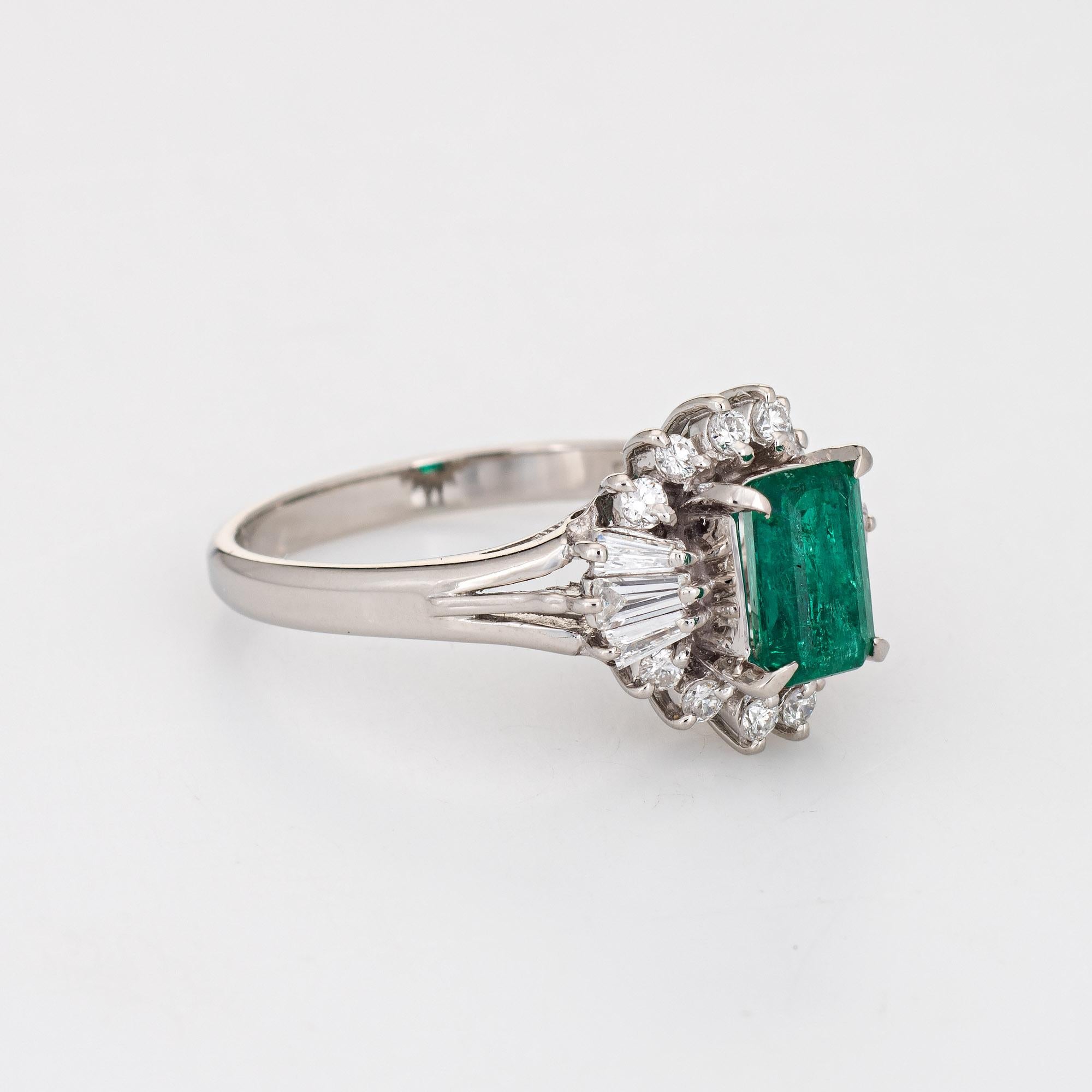 Modern Emerald Diamond Ring Estate Platinum Gemstone Engagement Jewelry Mixed Cuts 6.25