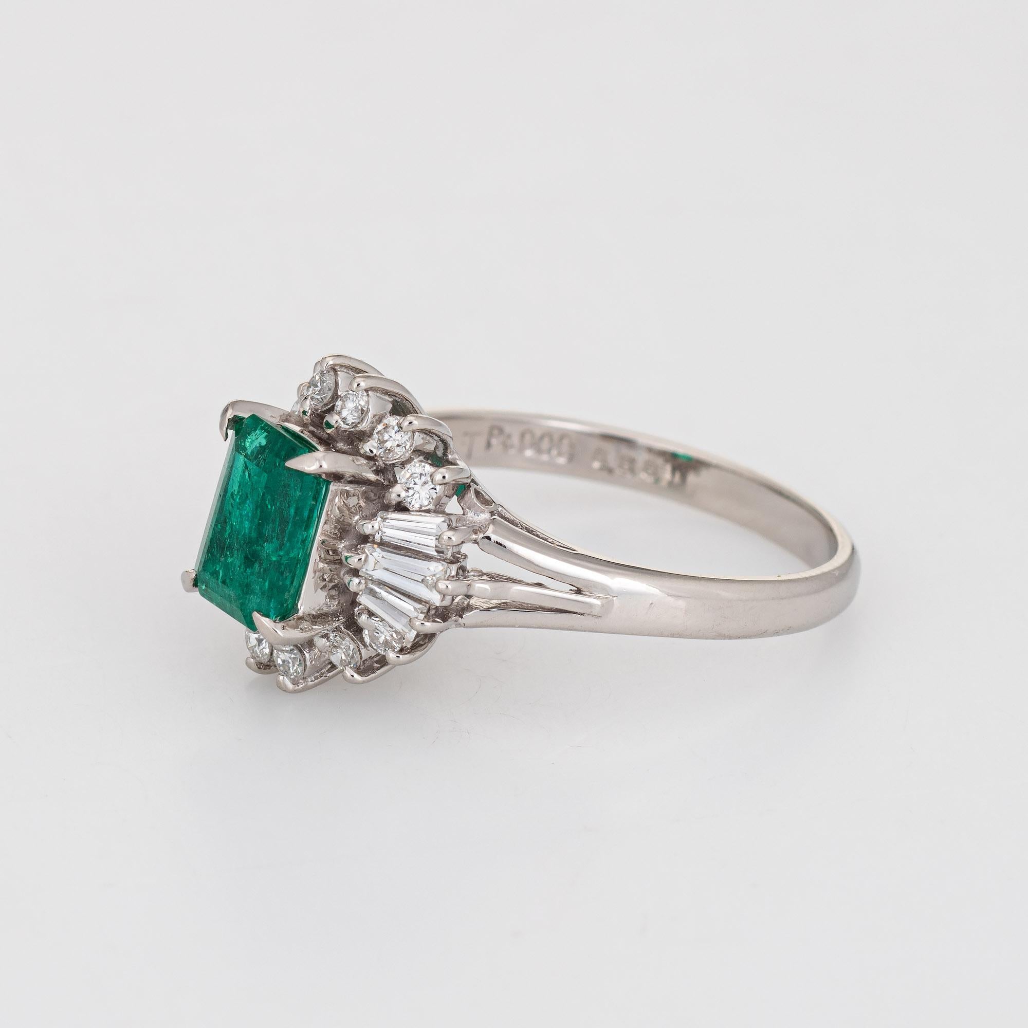 Antique Cushion Cut Emerald Diamond Ring Estate Platinum Gemstone Engagement Jewelry Mixed Cuts 6.25