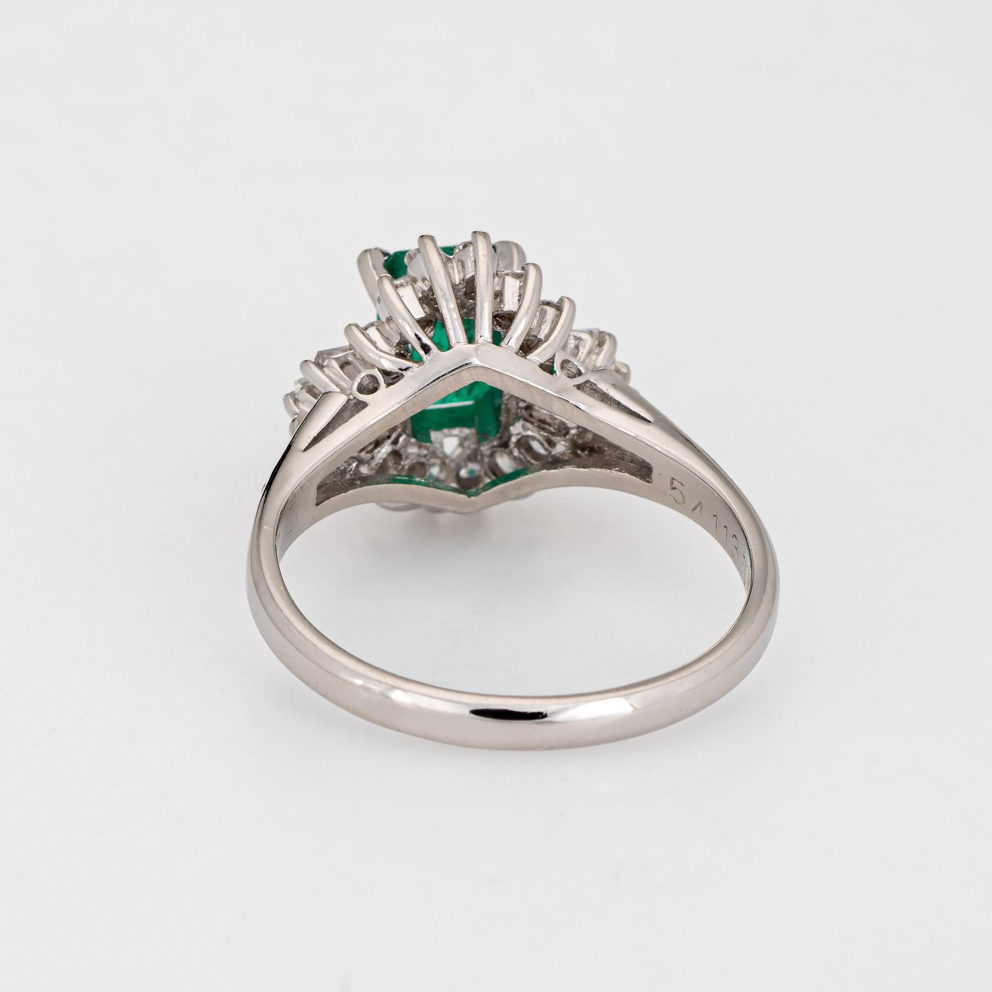 Emerald Diamond Ring Estate Platinum Gemstone Engagement Jewelry Mixed Cuts 6.25 In Good Condition In Torrance, CA