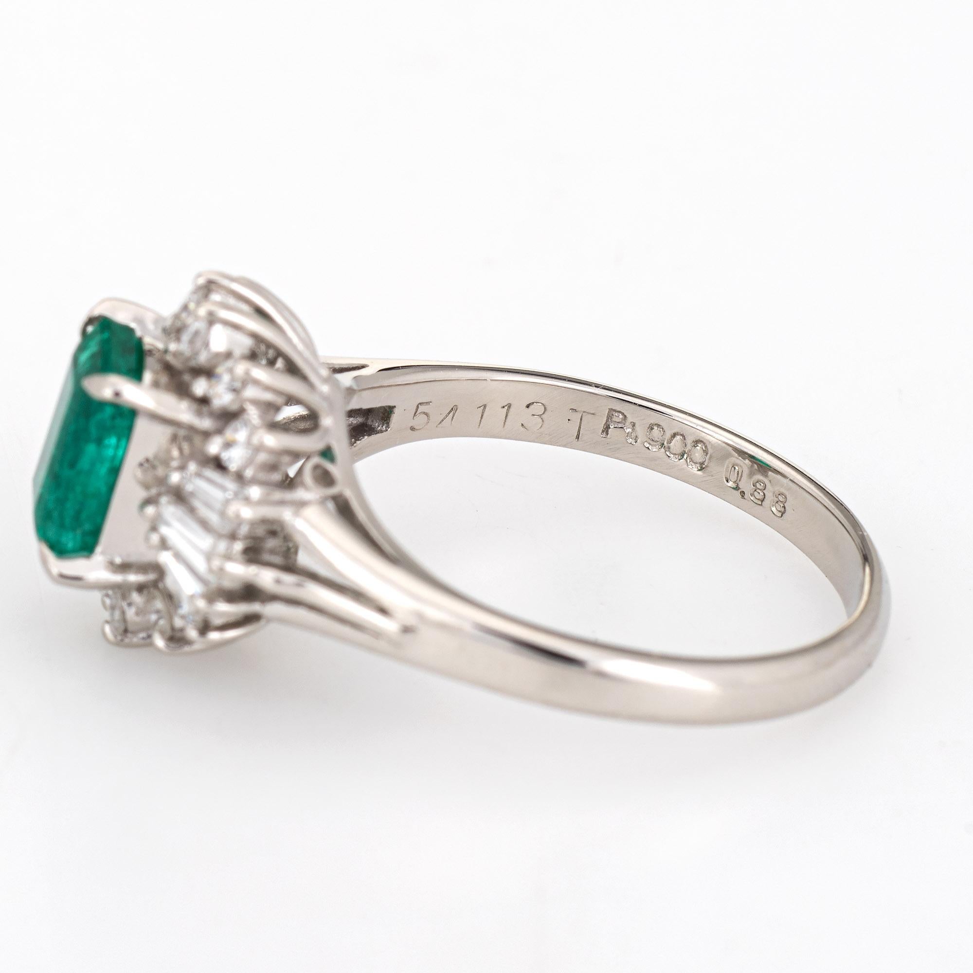 Emerald Diamond Ring Estate Platinum Gemstone Engagement Jewelry Mixed Cuts 6.25 1
