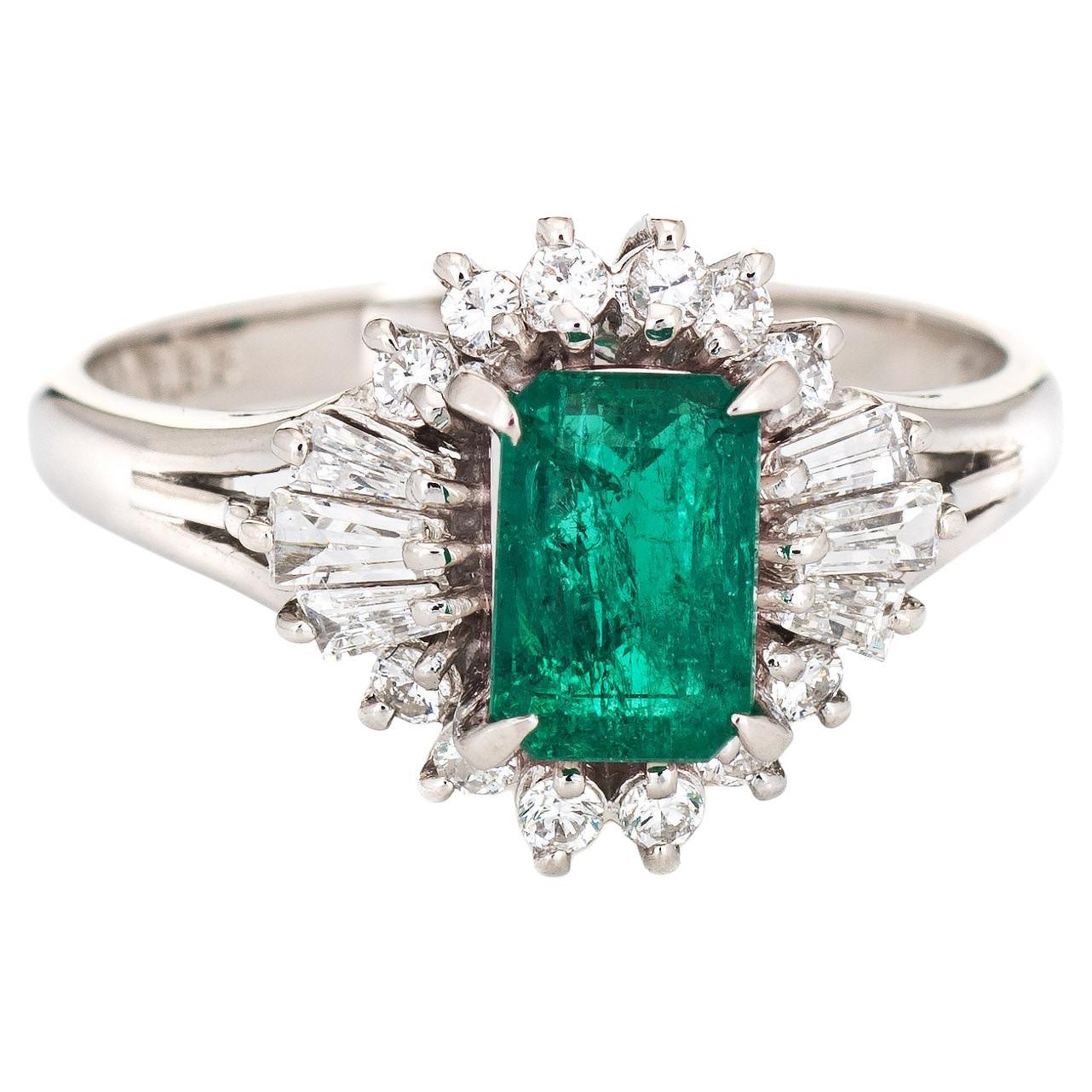 Emerald Diamond Ring Estate Platinum Gemstone Engagement Jewelry Mixed Cuts 6.25