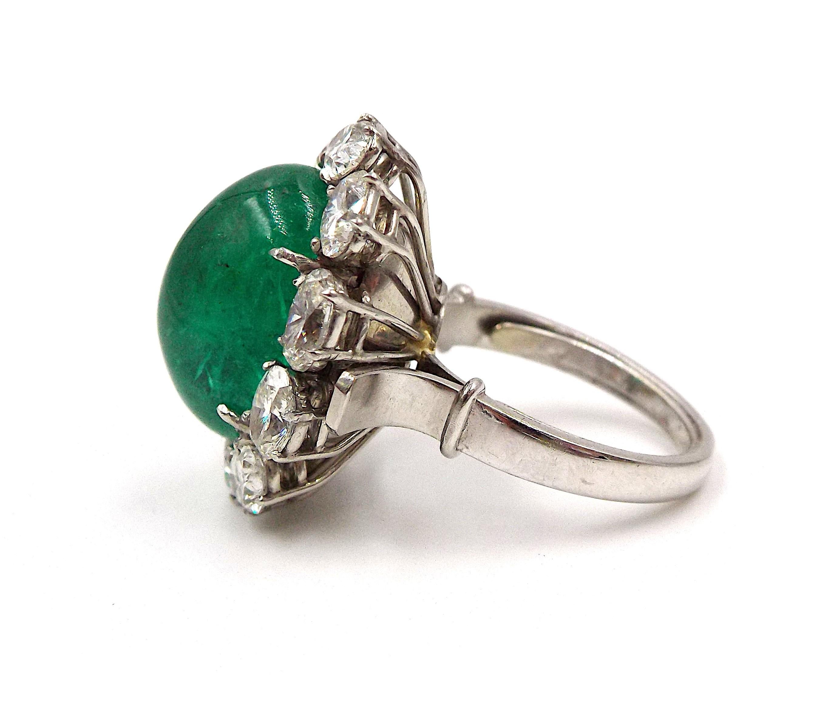 Cabochon Emerald Diamond Ring For Sale